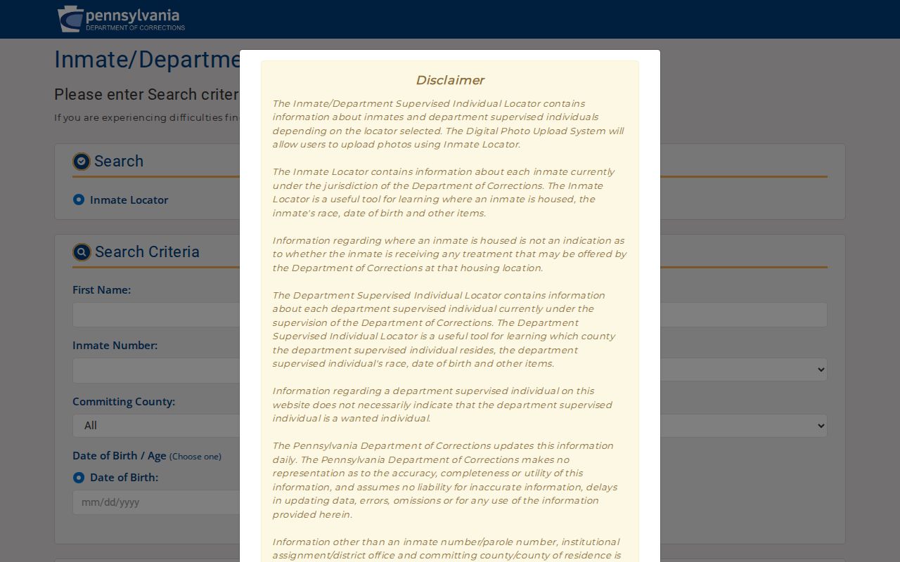 Pennsylvania state inmate locator used after a Schuylkill County arrest
