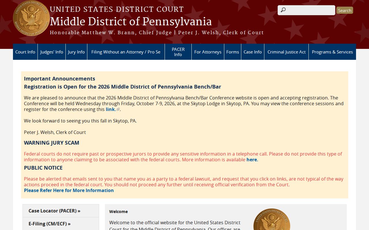 Schuylkill County criminal history Middle District federal court