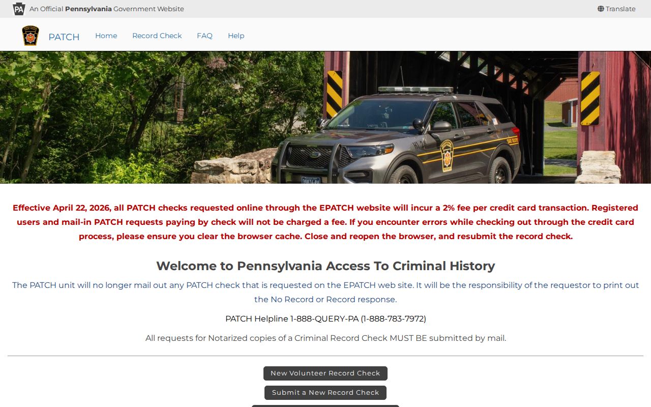 Schuylkill County criminal history PATCH record check portal