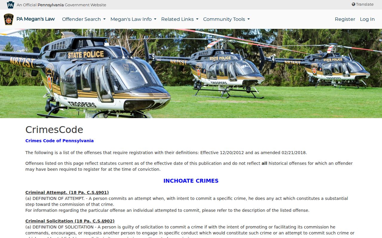 Schuylkill County sex offender registry related Pennsylvania offenses